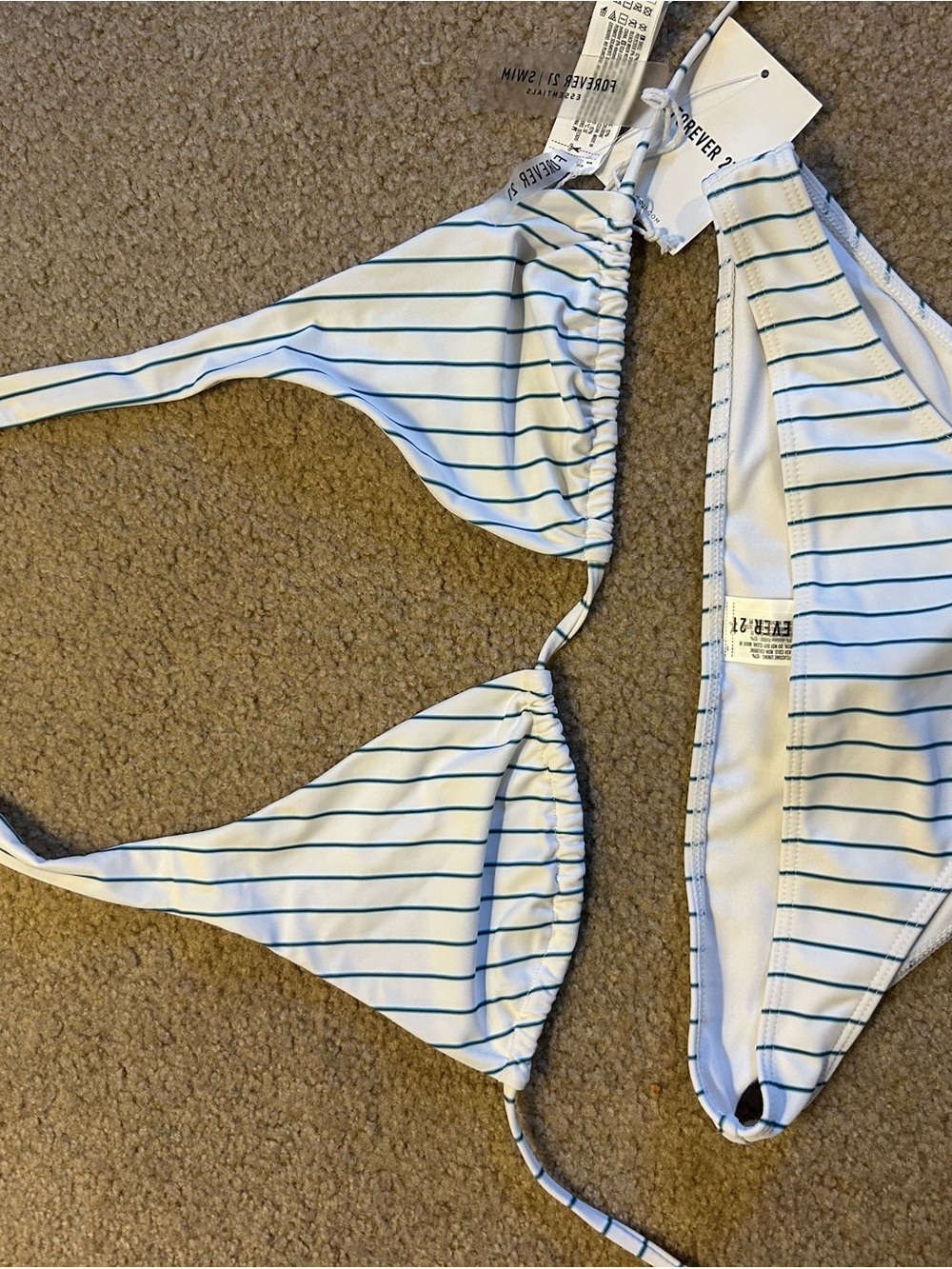 Forever 21 White Striped Two-Piece Swim Set